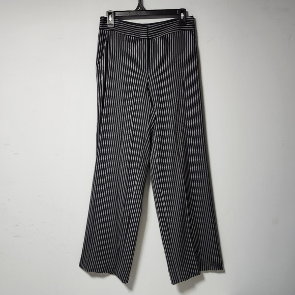 Giorgio Armani Pants - Giorgio Armani Borgo 21 Navy Silver Wool Stripe Wide Leg Stripe Pants 6 42